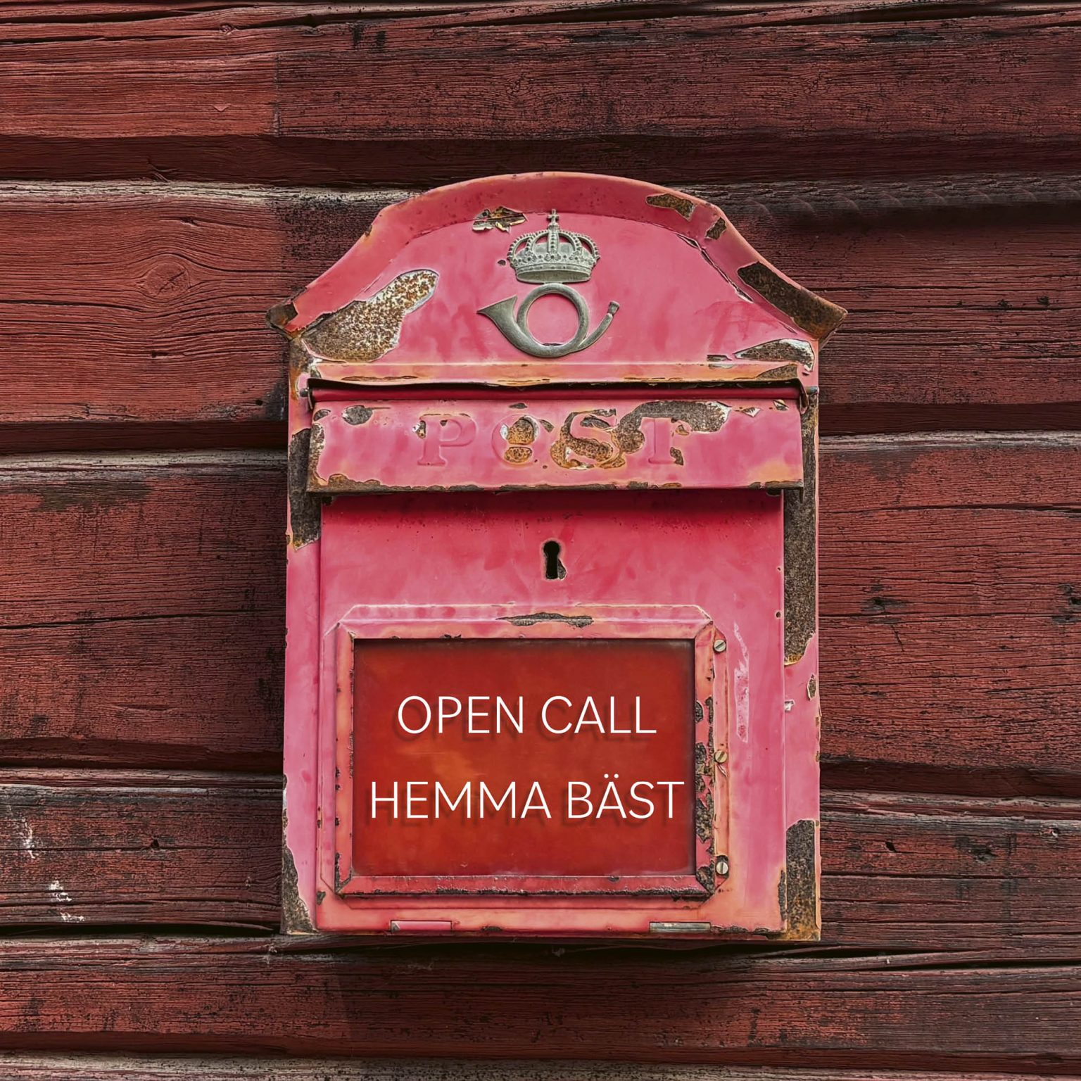 Röd postlåda. Open call till utställningen Hemma Bäst